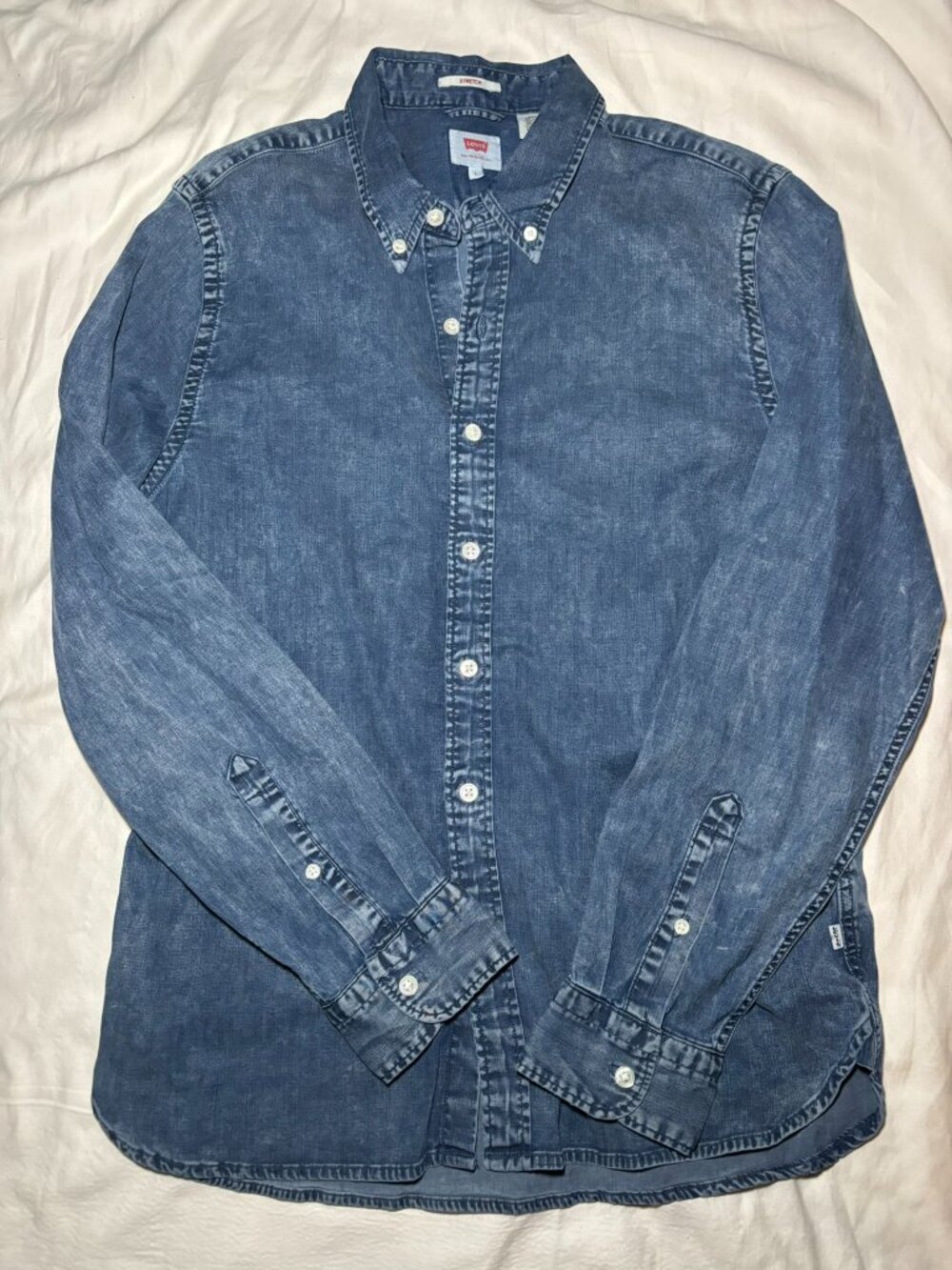 Levi's Mens Small Denim Shirt Blue Stretch Button Down Long Sleeve Western *READ